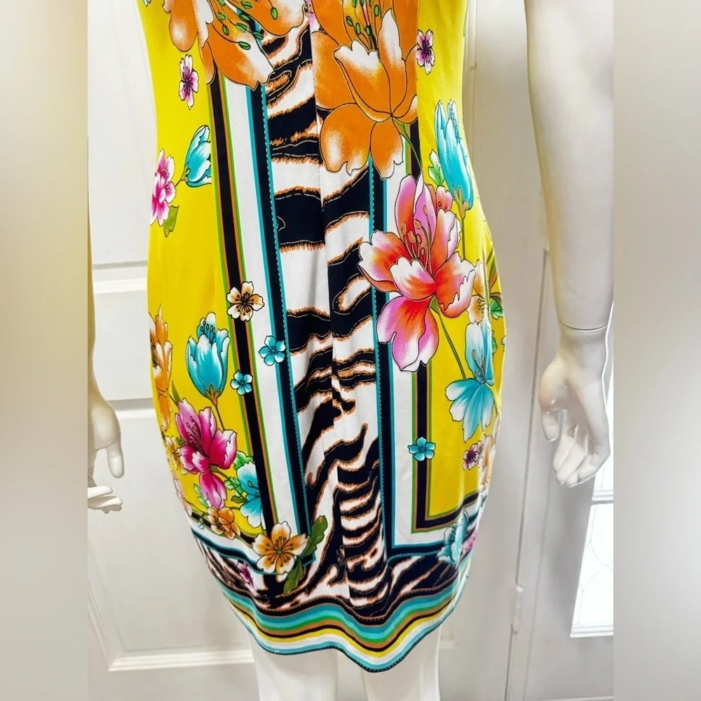 Cache Vintage Tropical Floral Tiger Print Dress Summer Beach Sz 8 P-45